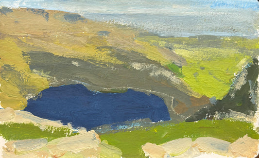 An original gouache painting of a deep blue tarn in the Lake District, Cumbria.