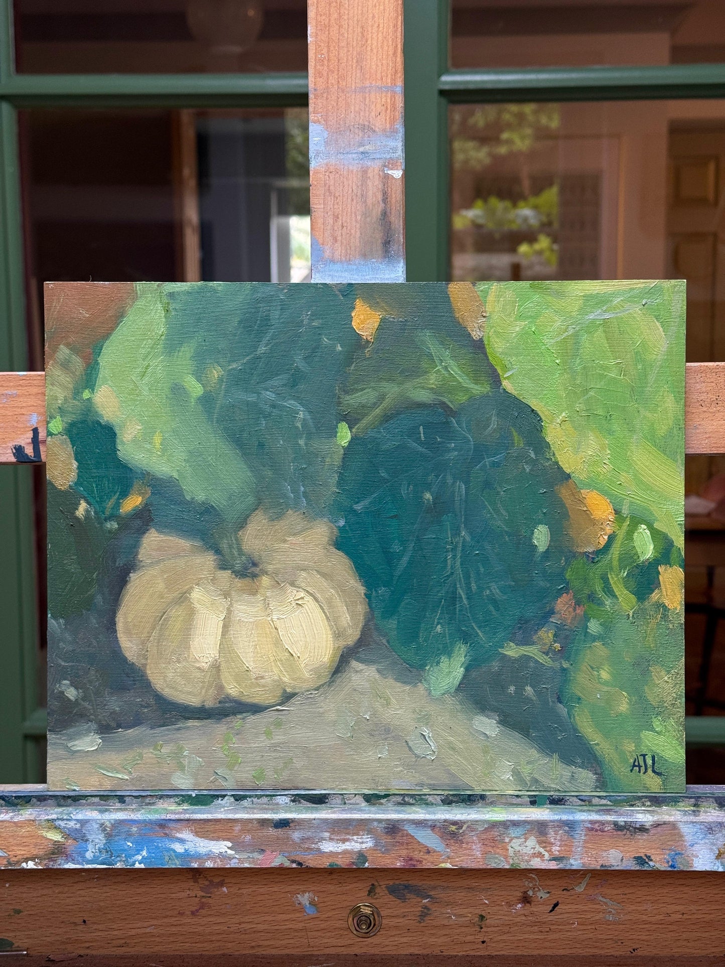 The original artwork on the artist easel.