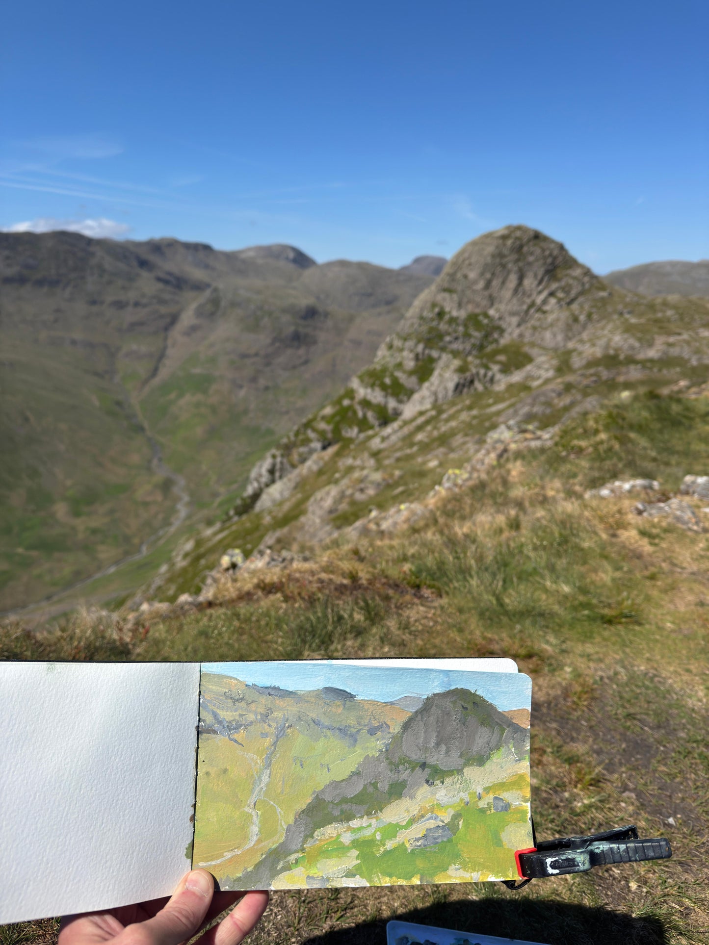 A view of the original artwork and the Pike, with no shadow as the cloud had passed.