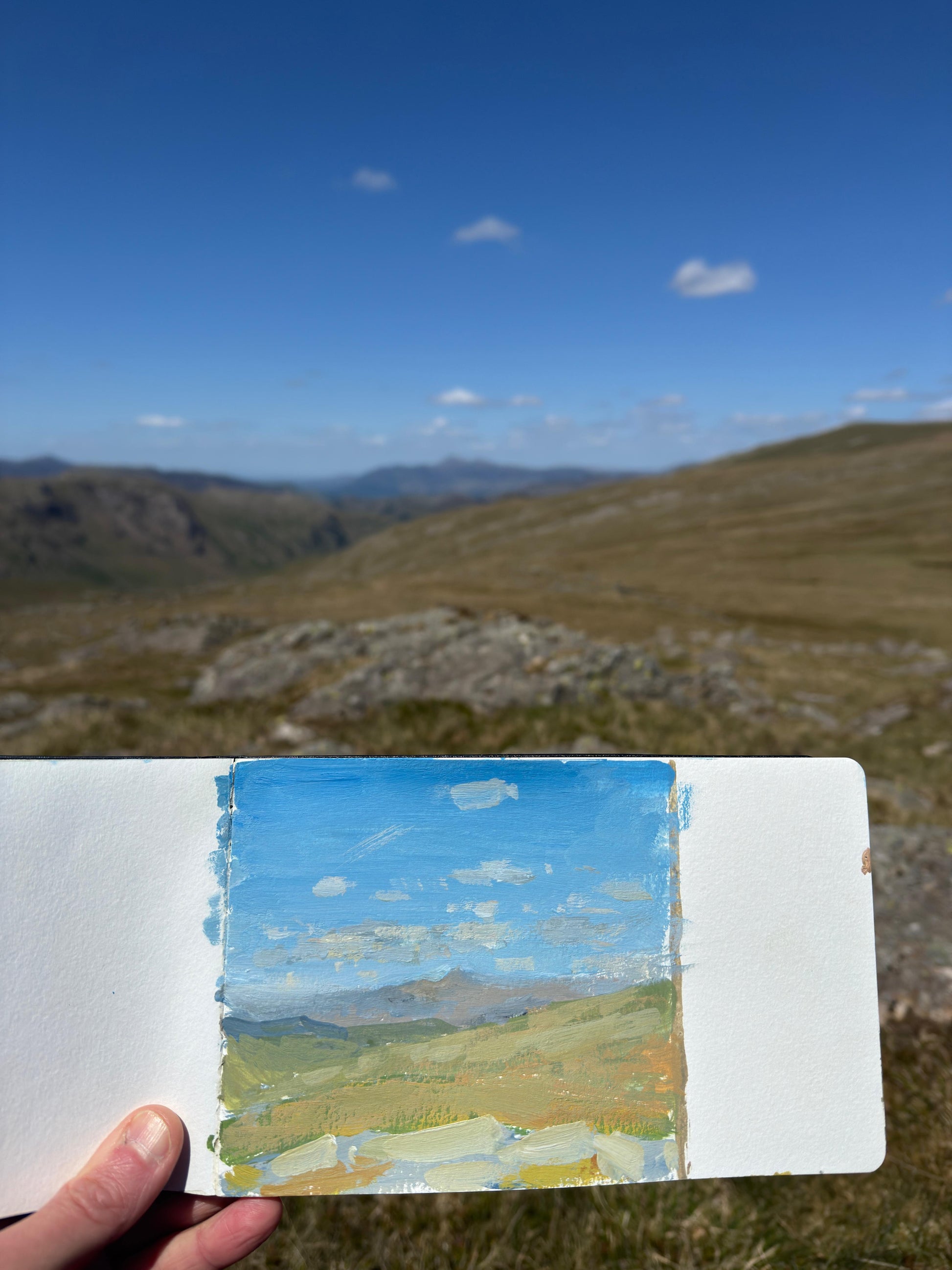 A view of the original artwork and the Lake District vista beyond.