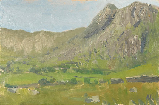 An original oil painting of Mickleden Valley as seen from a distance, from Blea Tarn.