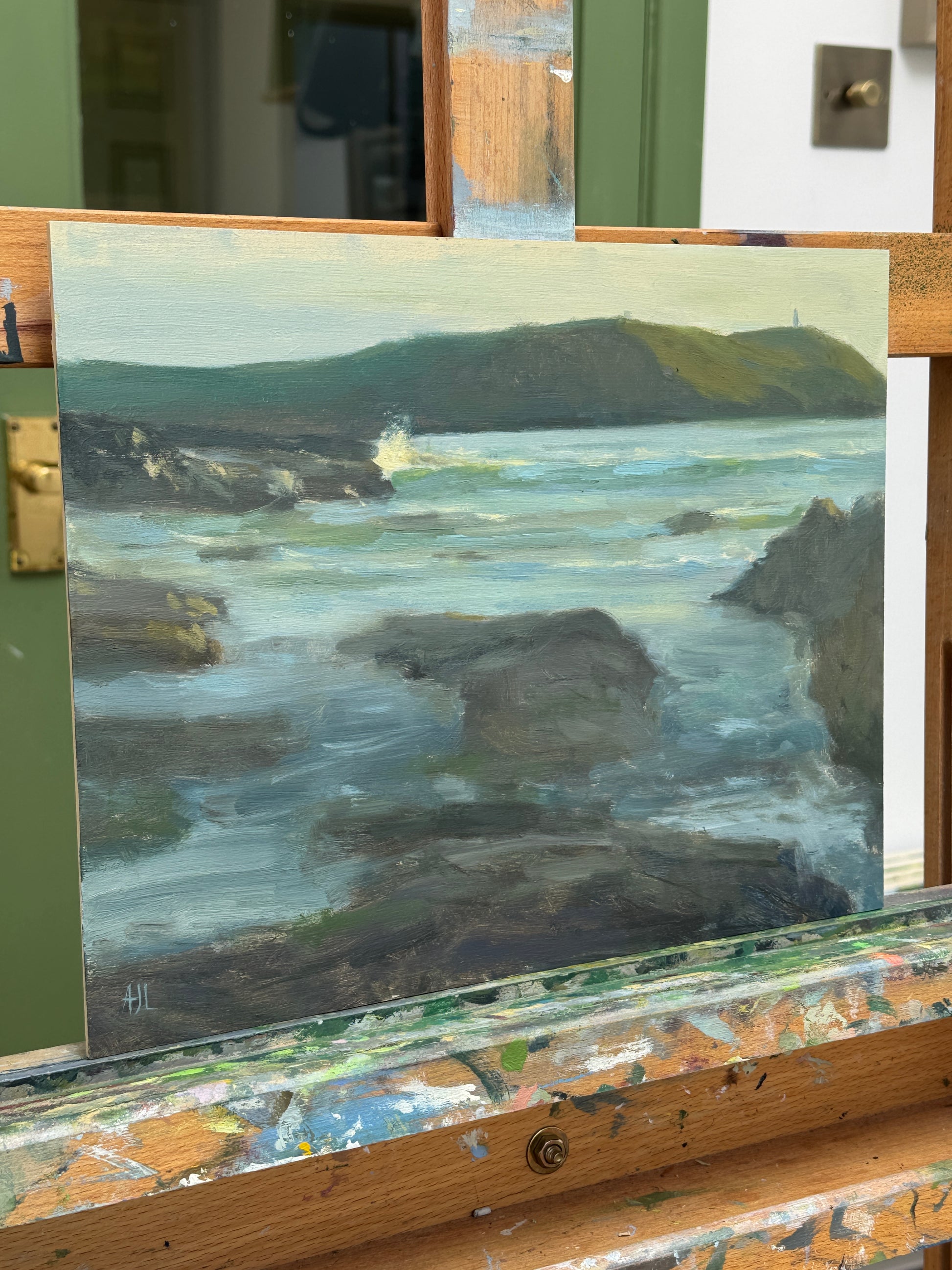 A side view of the original oil painting.