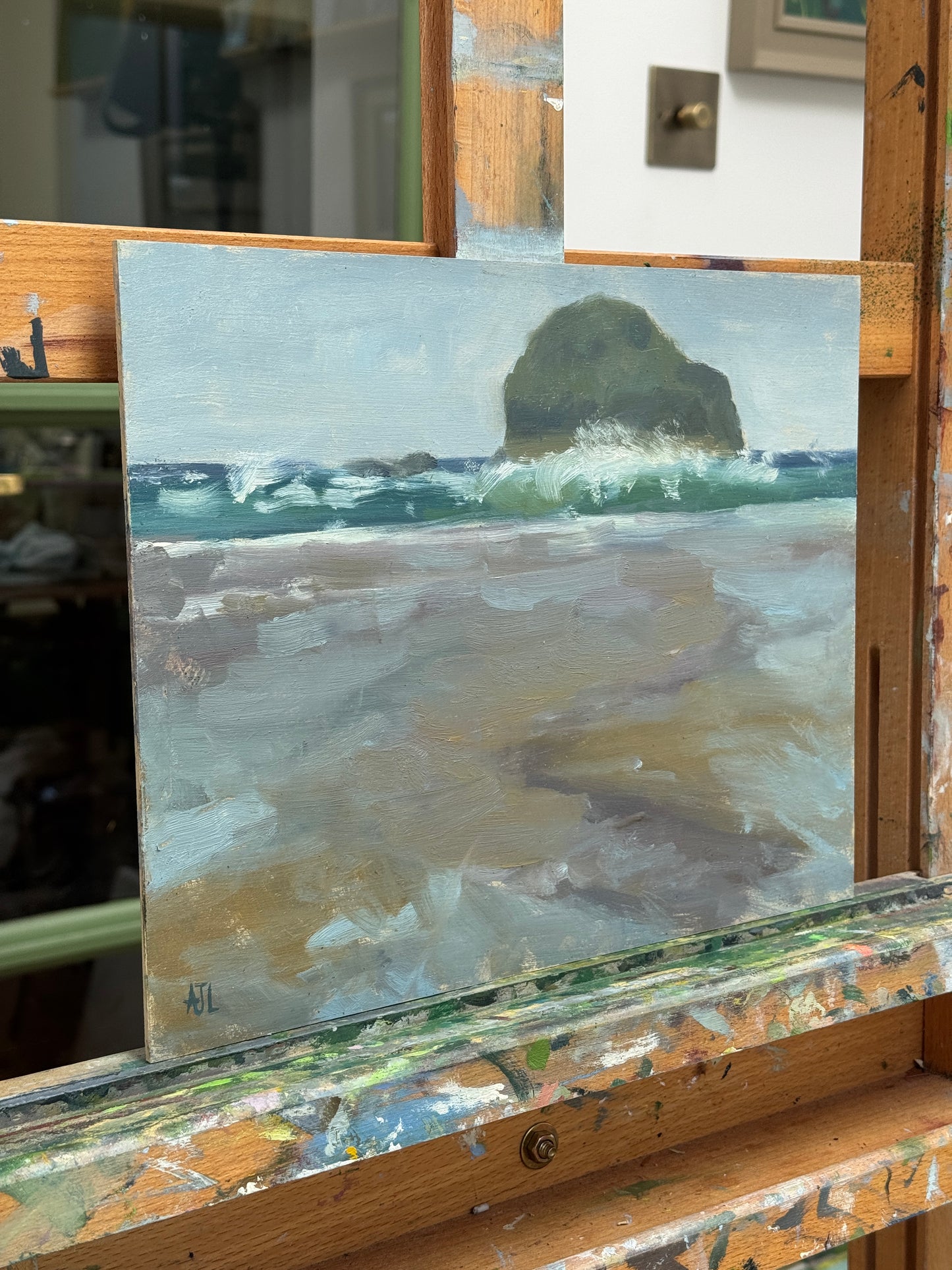 A side view of the artwork.