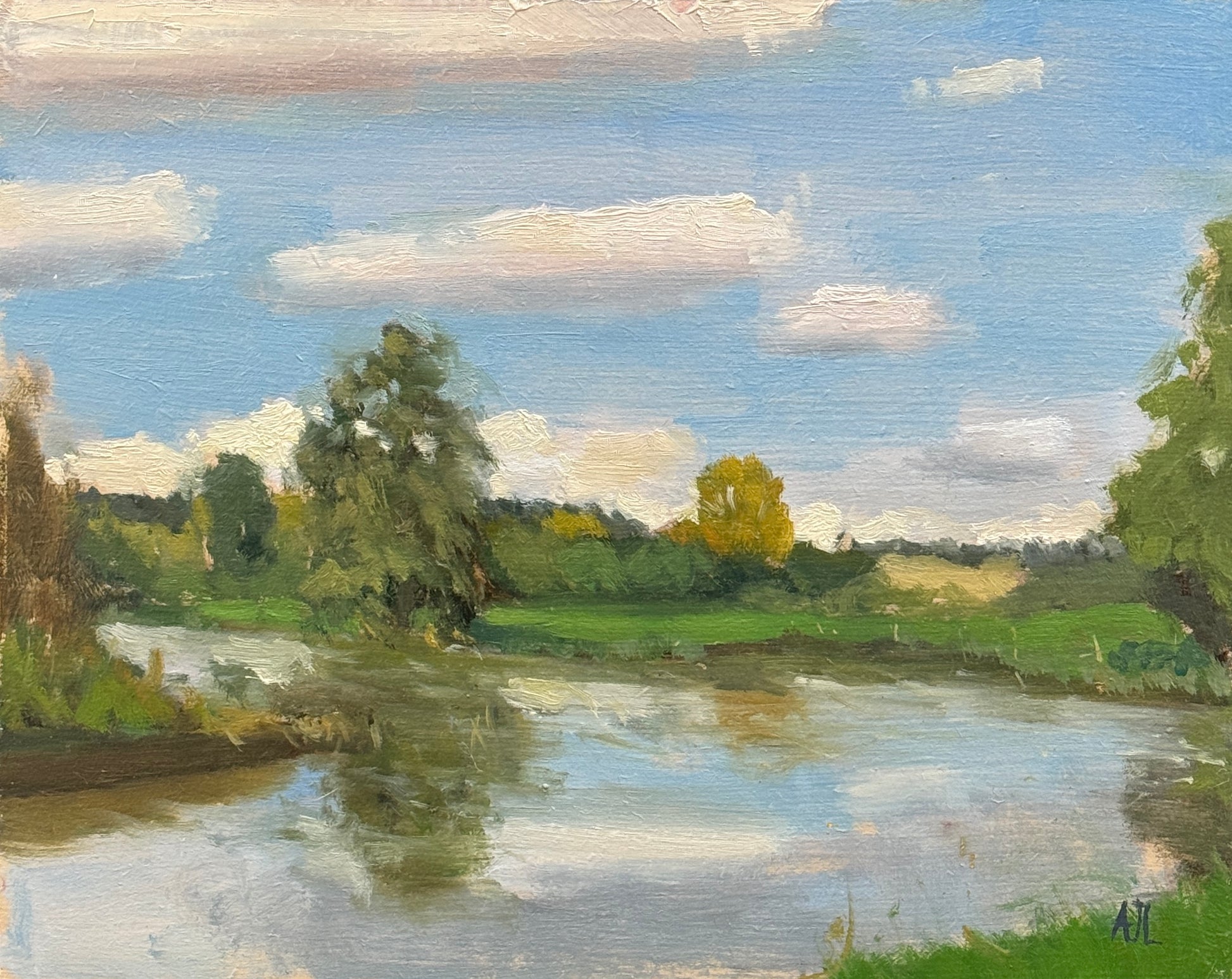 An original painting of a river's bend.