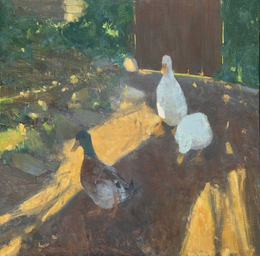 An original oil painting of three ducks.