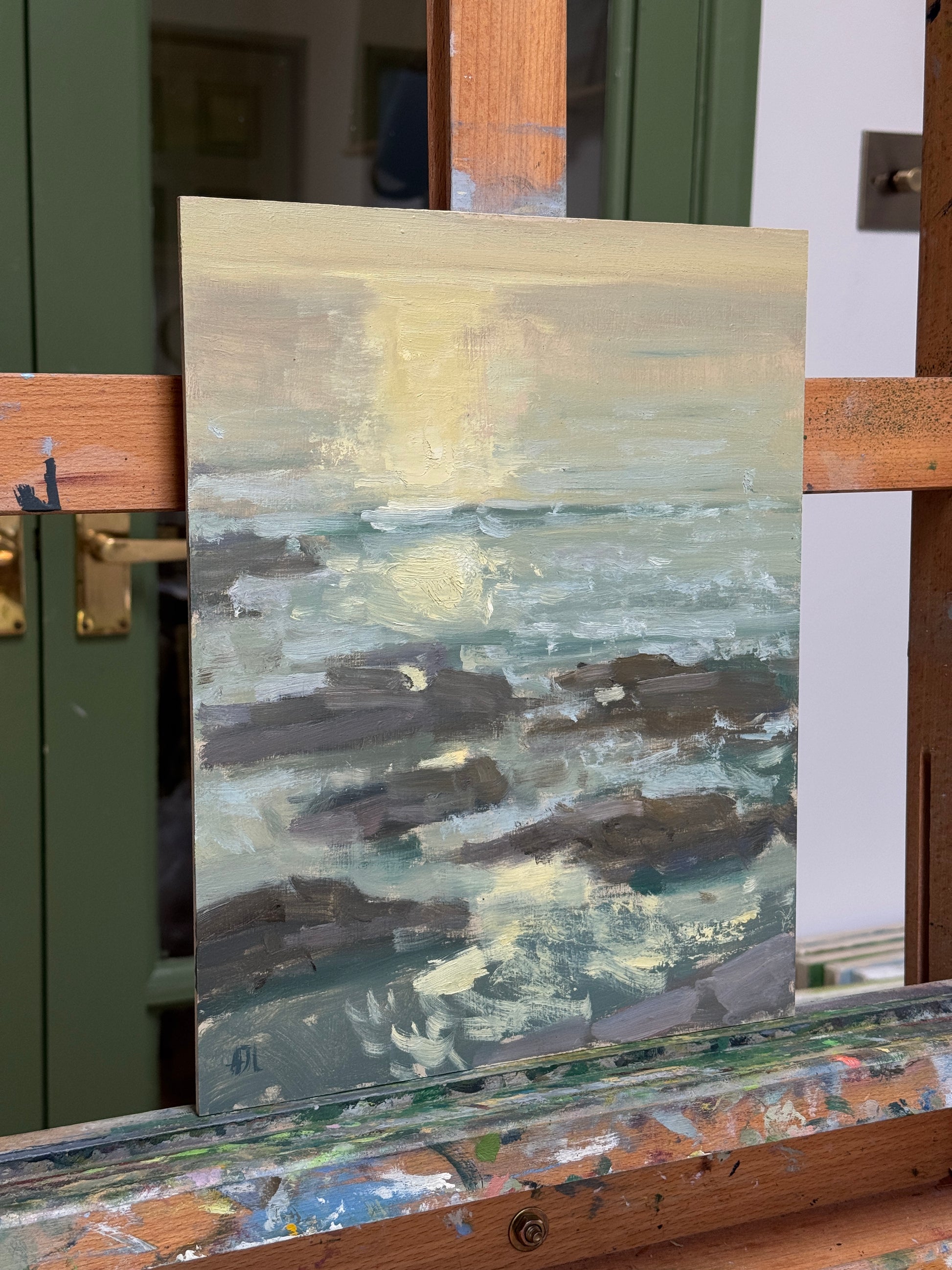 A side view of the artwork.