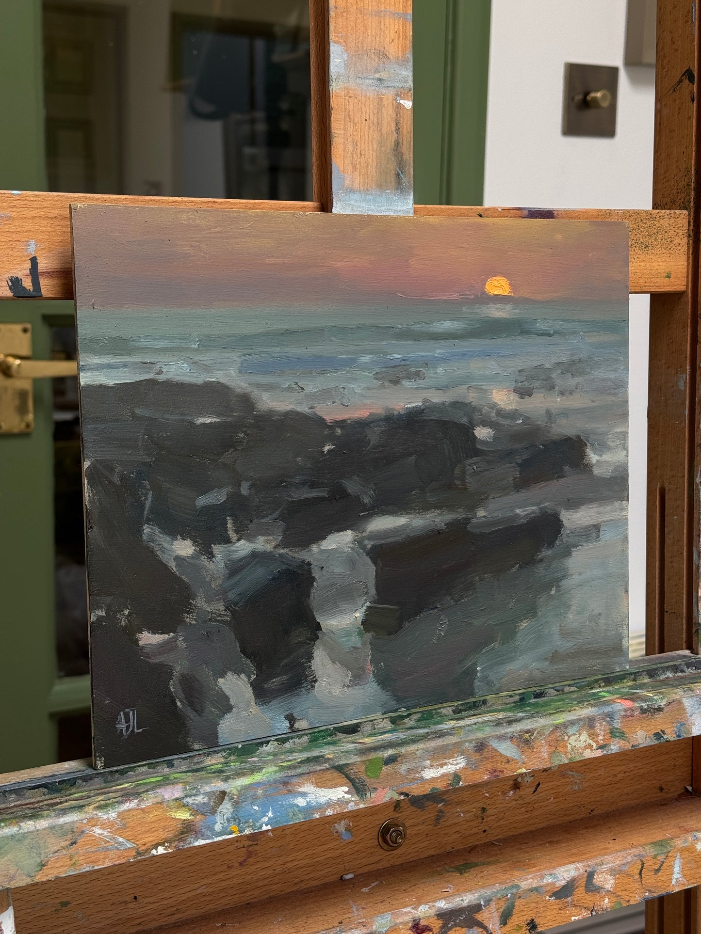 A side view of the artwork.