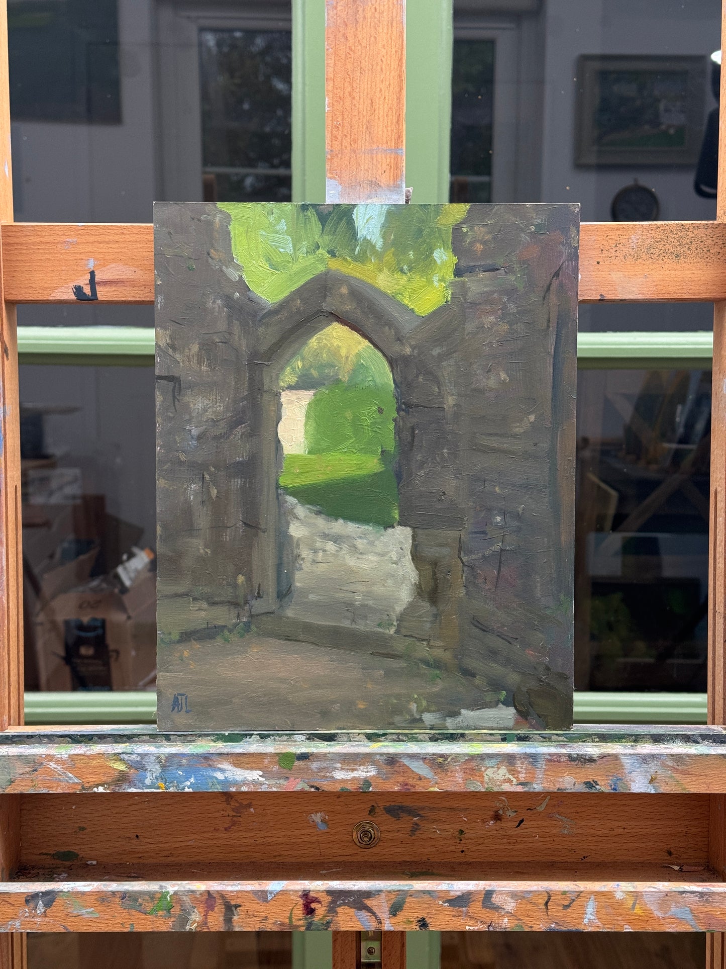 The artwork in the artist studio.