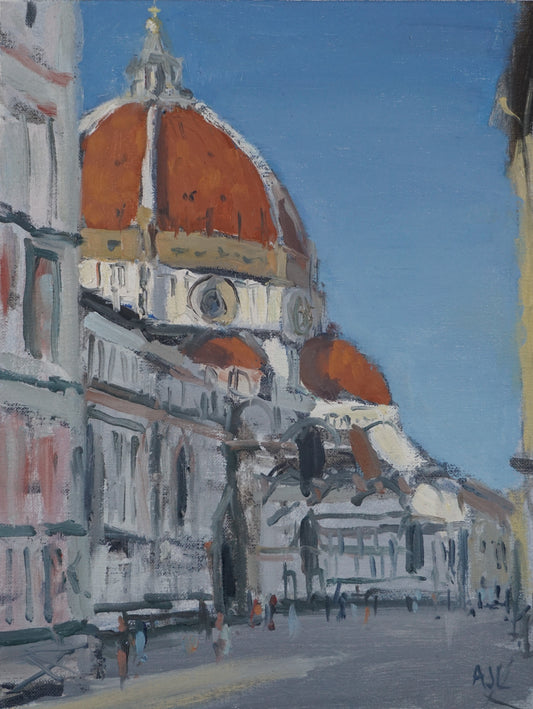 Oil painting depicting the Duomo in Florence in evening light