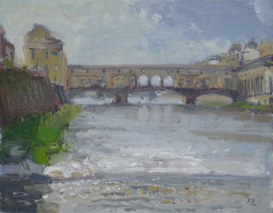 oil painting depicting the Ponte Vecchio in Florence