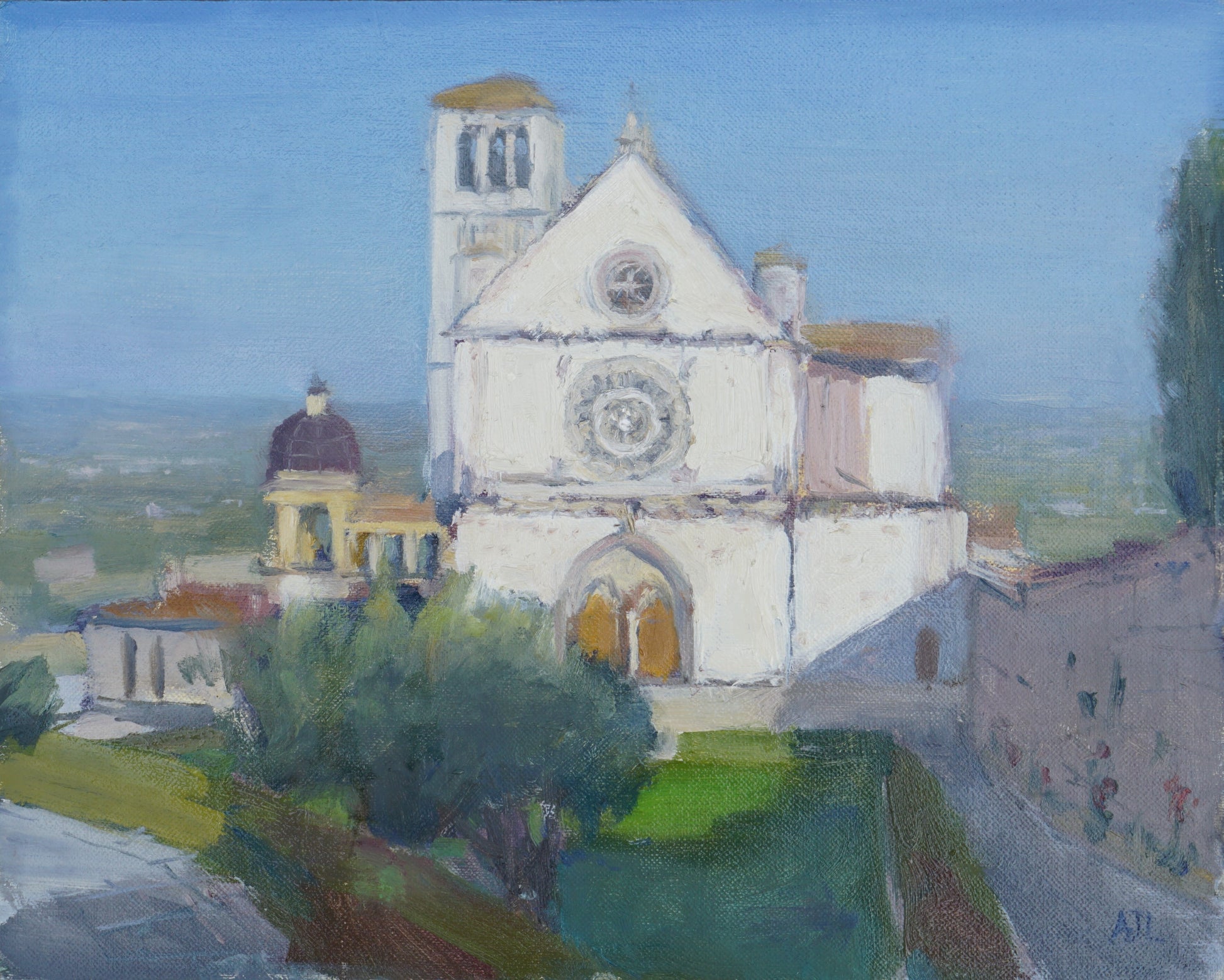 oil painting depicting the basilica of Saint Francis of Assisi